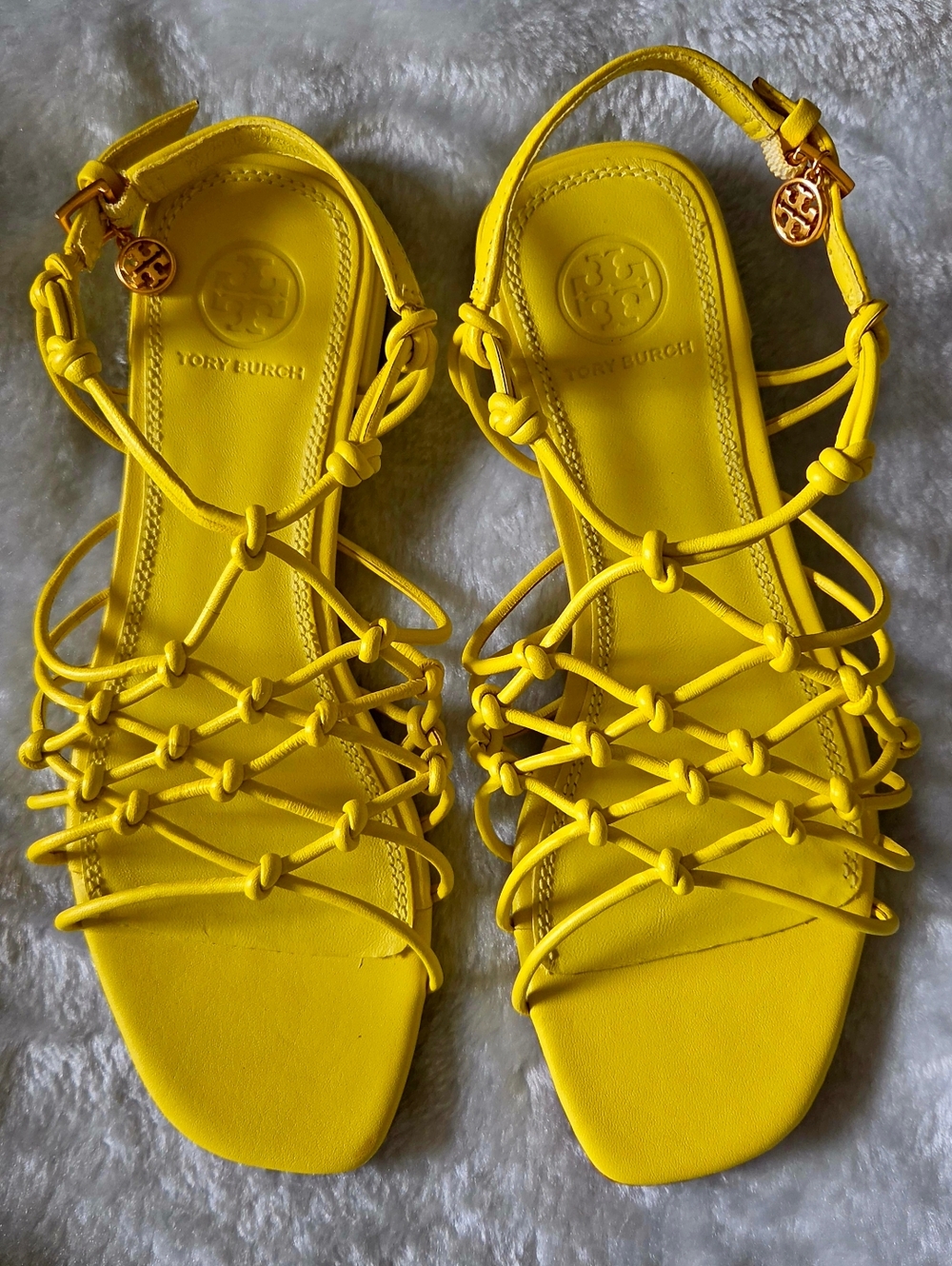Tory Burch Bright Yellow Knotted Strappy Flat Sandals